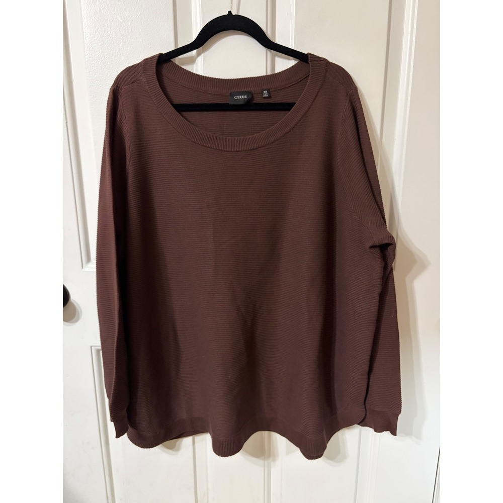 Cyrus | Plus size Ribbed Knit Scoop Neck Sweater | 3X || Brown|